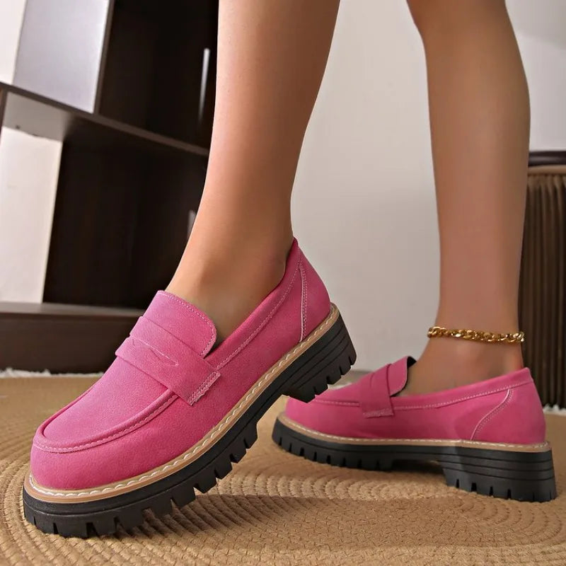 Women Solid Color Platform Loafers Shoes Woman Spring Autumn New British Style Flats Comfortable Thick Heel Slip on Shoes