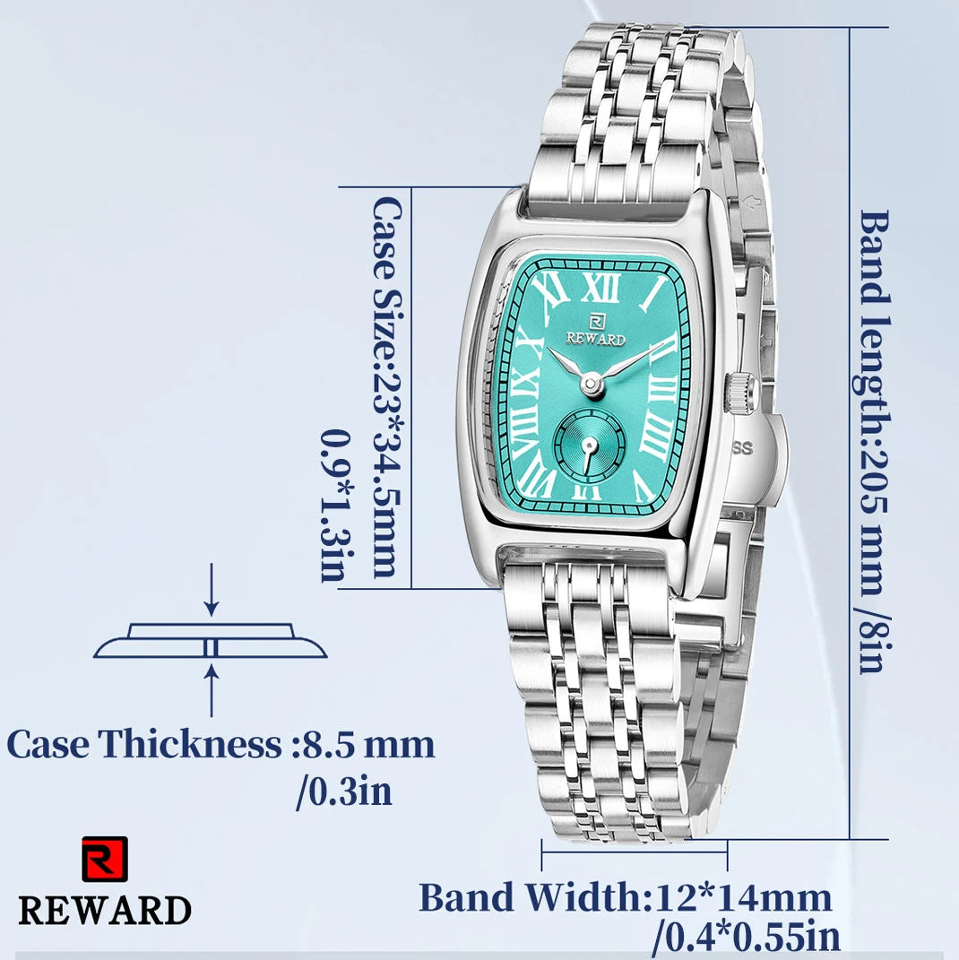 REWARD Luxury Elegant Rectangle Ladies Watch Waterproof Luminous Watch for Woman Stainless Steel Quartz Women's Watches with Box