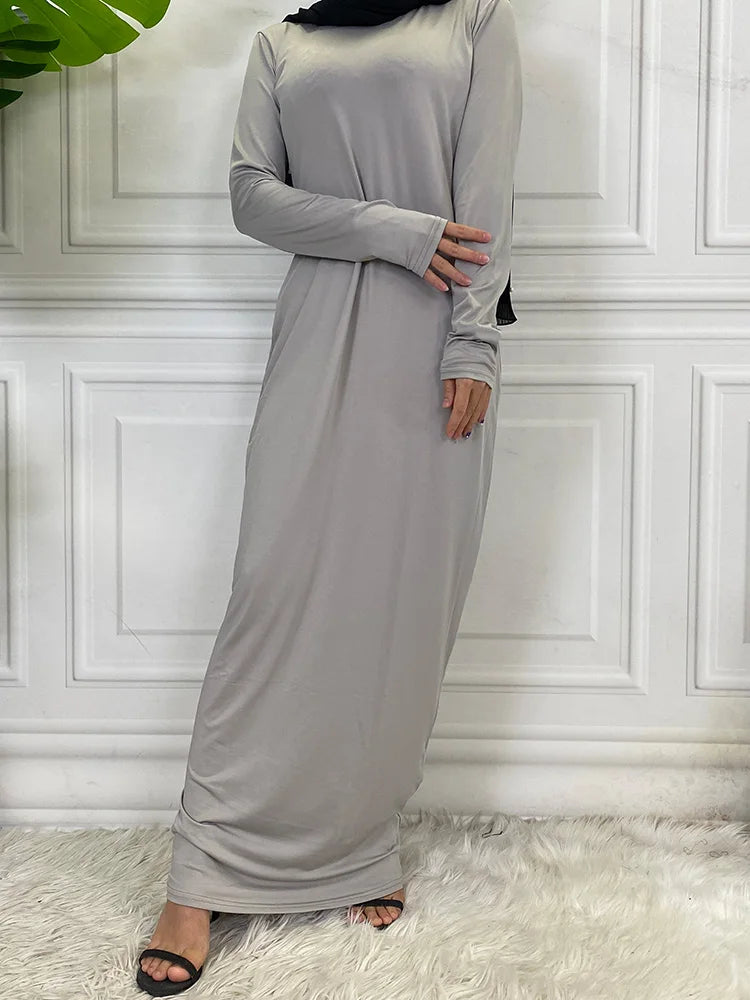 Summer Skirt For Ladies New Inner Dress Muslim Casual Dress For Women Clothing Islamic Abaya Long Sleeve Maxi Slim Inner Dress