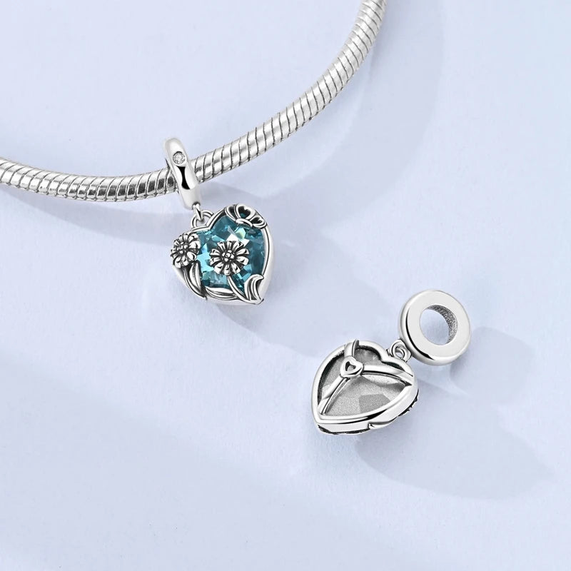 Heart Of The Ocean Charms Bead 925 Sterling Silver CZ Blue Zircon Forever Lover Pendant Fit Original Bracelet DIY Jewelry Gift