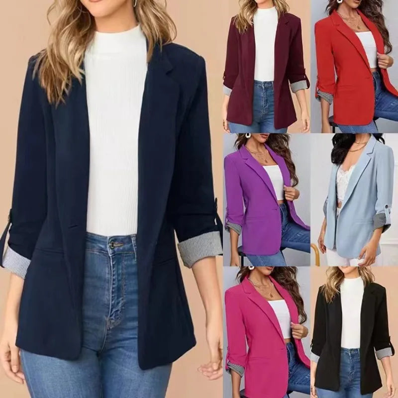 Solid Color Office Slim Blazers For Woman 2025 Autumn Winter Women's Jacket Coats Elegant Female Outerwears