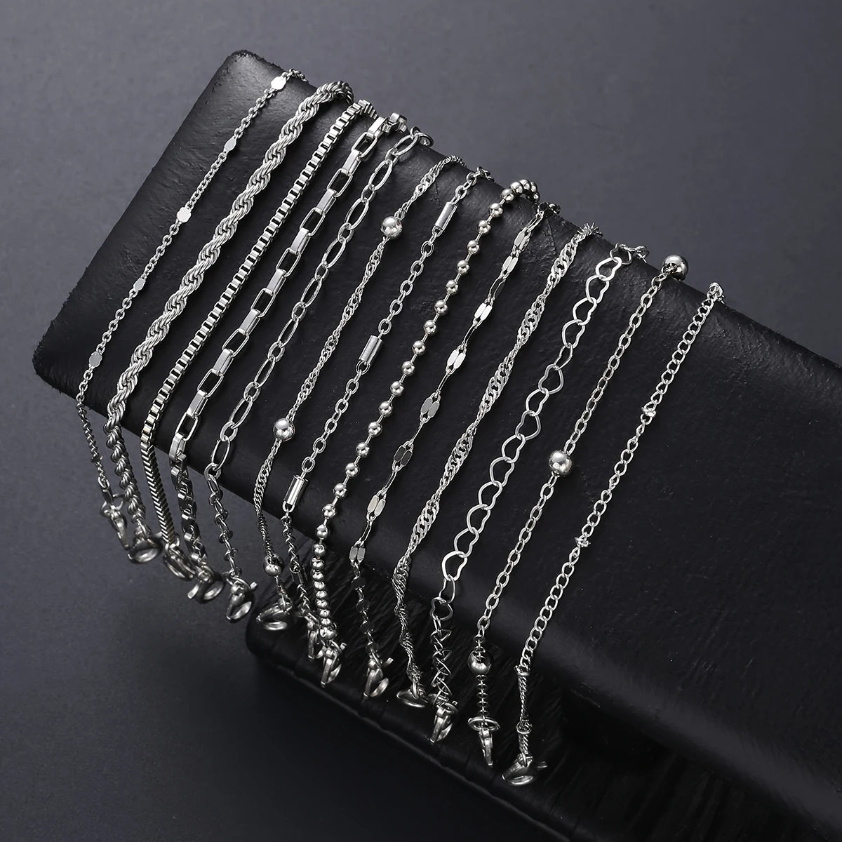 13Pcs/Set Stainless Steel Bracelet for Women, Silver  | Faeva London