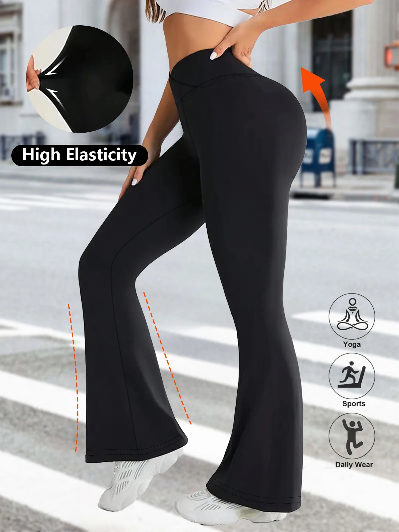 Tummy Control Yoga PantsCrossover Flare Leggings for WomenHigh Waist V Cross Bootcut Bell Bottoms Tummy Control Yoga Pants