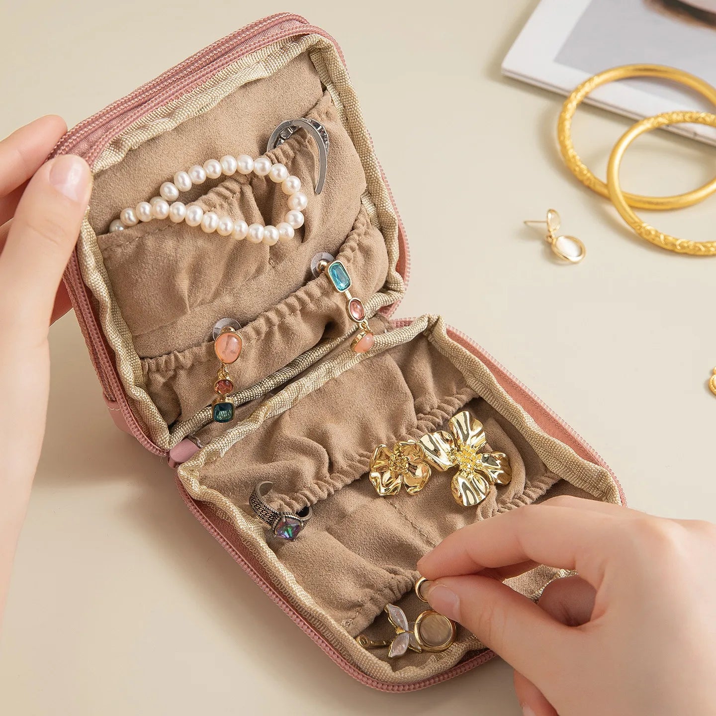 Portable Luxury Jewelry Bag Small Travel Organizer with Compartments Waterproof Pouch for Earrings Bracelets Rings