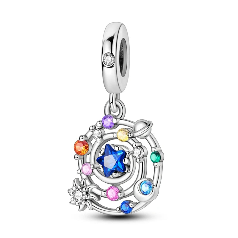 925 Sterling Silver Charm Pendant Star Moon Sun Starry Sky Beaded Charm Fit Original Bracelet DIY Fine Jewelry Making For Women