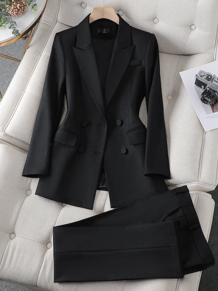 Blue Purple Black Women Blazer and Pant Suit Office Ladies Business Work Wear 2 Piece Set Female Long Sleeve Jacket And Trouser