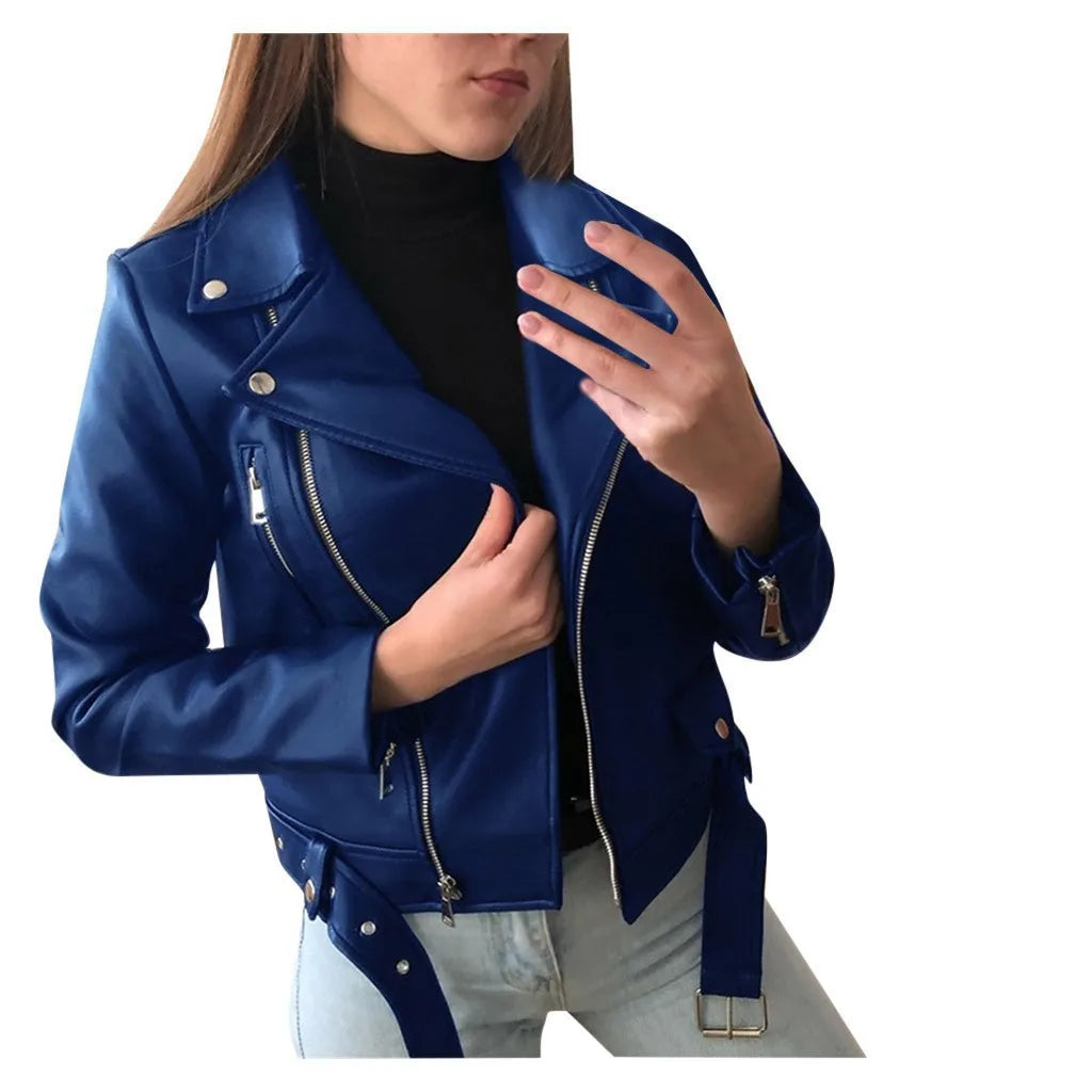Motorcycle Faux Pu Leather Jackets 2026 Spring Autumn Fashion Zip up Top Outerwear Lady Basic Coats Plus Size Female Jackets New