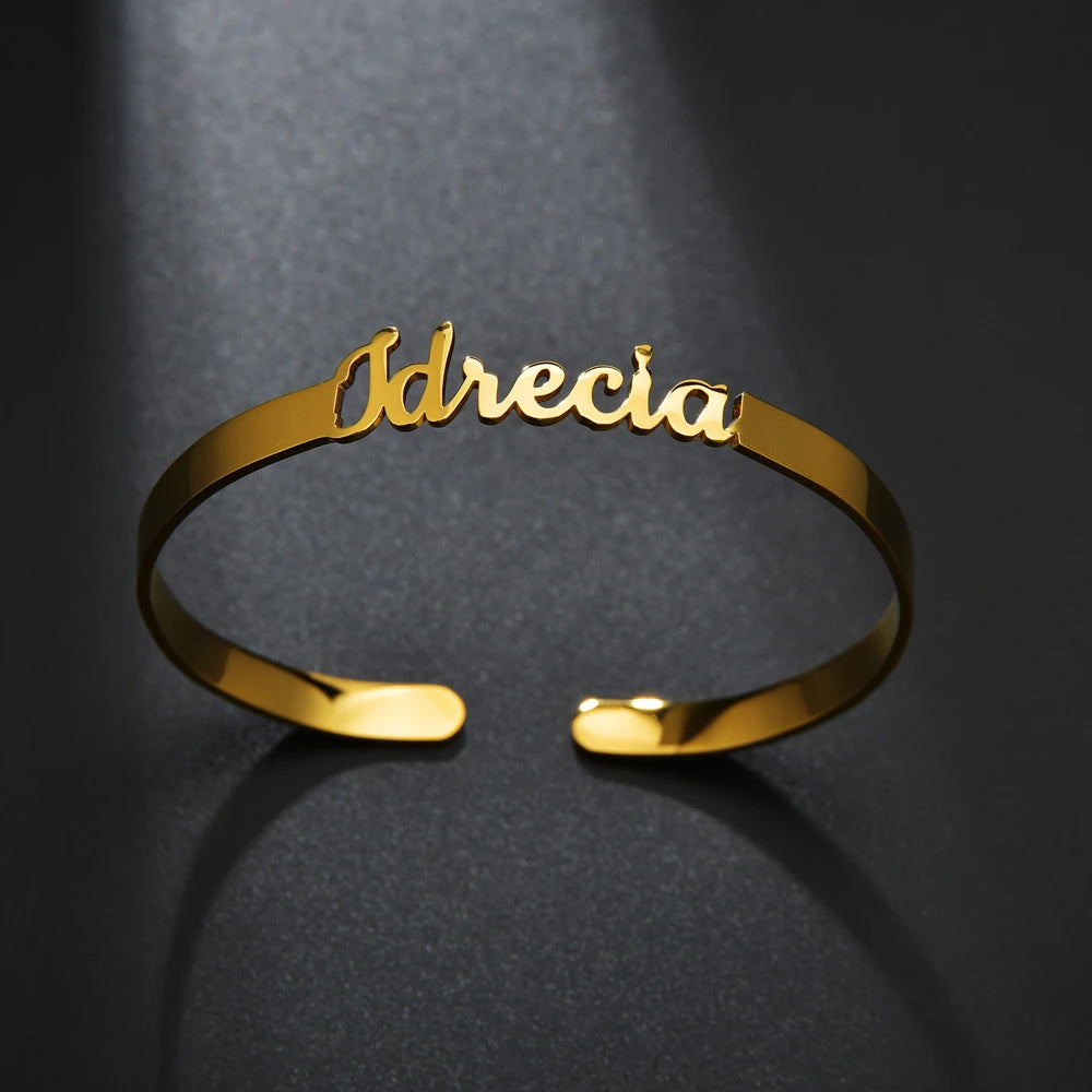 Atoztide Customized Name Bracelet Personalized Stainless Steel for Women Men Zircon Letter Custom Bangles Chrismas Jewelry Gift