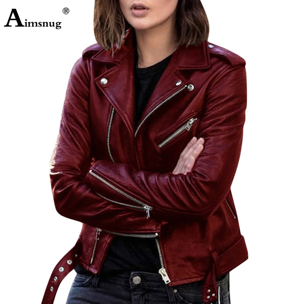 Motorcycle Faux Pu Leather Jackets 2026 Spring Autumn Fashion Zip up Top Outerwear Lady Basic Coats Plus Size Female Jackets New
