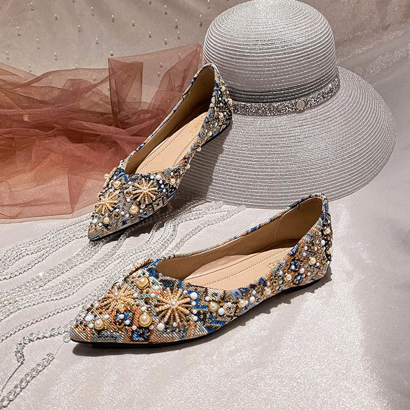 Pointed Toe High Heels for Women 2025 New Ladies Retro Style Rhinestone Decorate Party Dress Pumps Plus Size 34-43 Zapatos Mujer