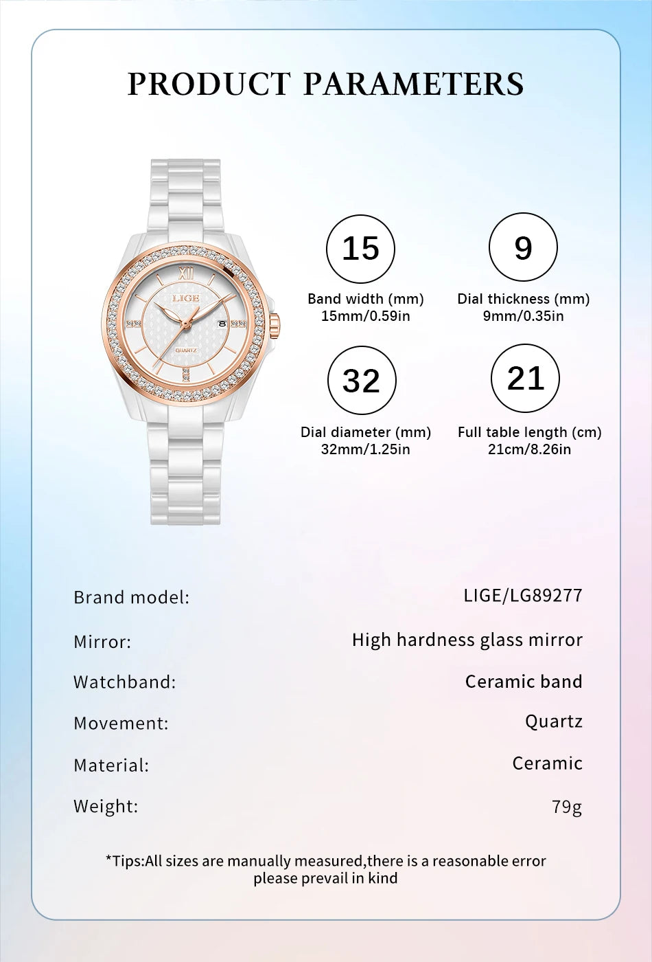 LIGE Luxury Woman Watch Waterproof Fashion Quartz Ladies Wristwatch Date Week Full Ceramic Women's Watches Relojs+GIFT Box
