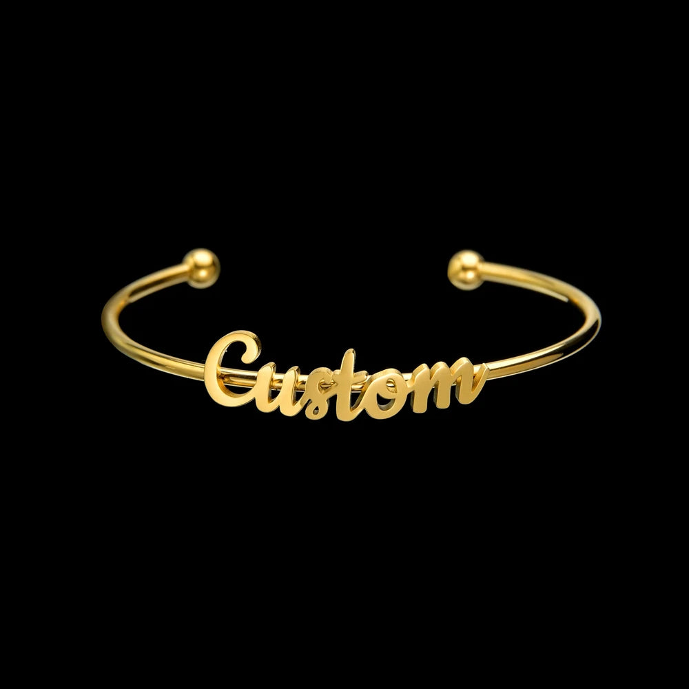 Atoztide Customized Name Bracelet Personalized Stainless Steel for Women Men Zircon Letter Custom Bangles Chrismas Jewelry Gift
