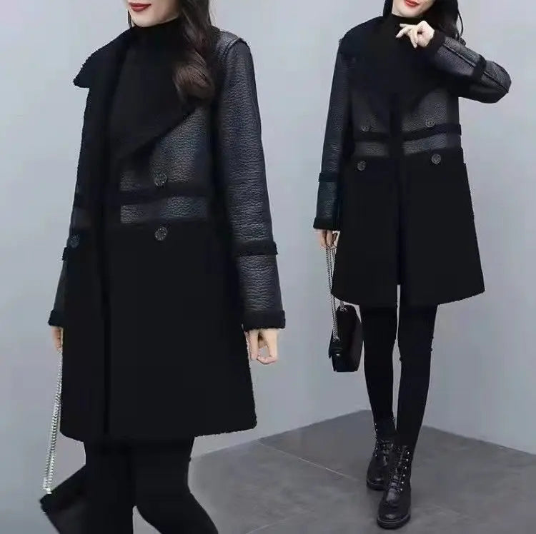 Large Size Jacket Women's New Two-Sided Fur Coat Autumn Winter 2025 Lambswool Outerwear Long Padded Overcoat Ladies Leather Tops