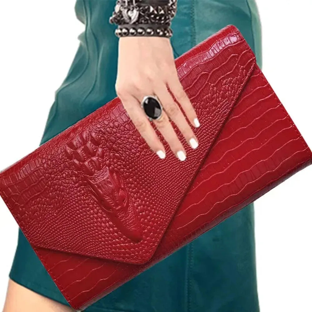 Crocodile Leather Chain Clutch Bag