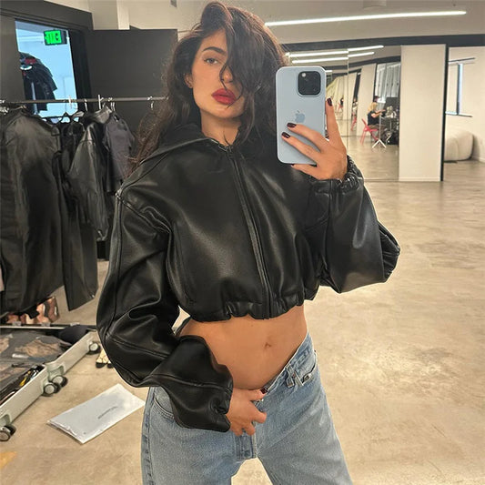 Cropped PU Leather Jacket | Faeva London