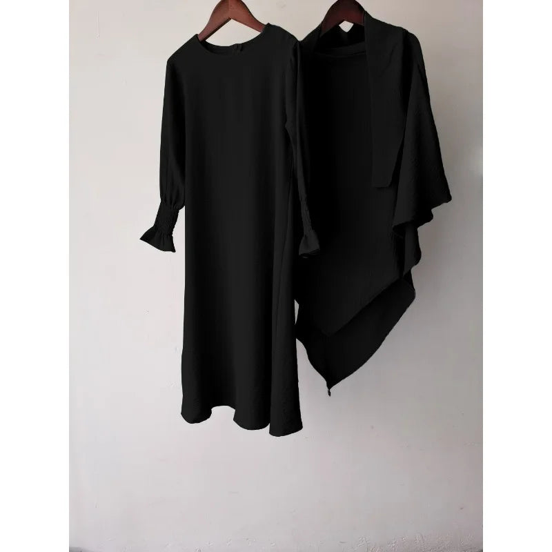 Eid Kids Hijab Hooded Bat Sleeve Dress Fashion Casual Children Wear Jilbab Islam Muslim Ramadan Dubai Turkey Abaya Modest Outfit