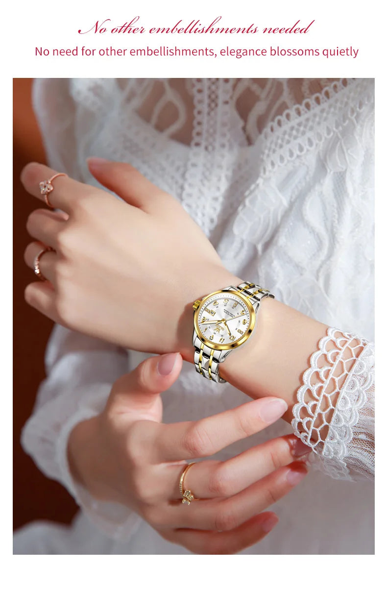 OLEVS 2910 Gold Luxury Brand Women's Watches Waterproof Luminous Wristwatch Date Original Certified Brand Quartz Watch for Lady