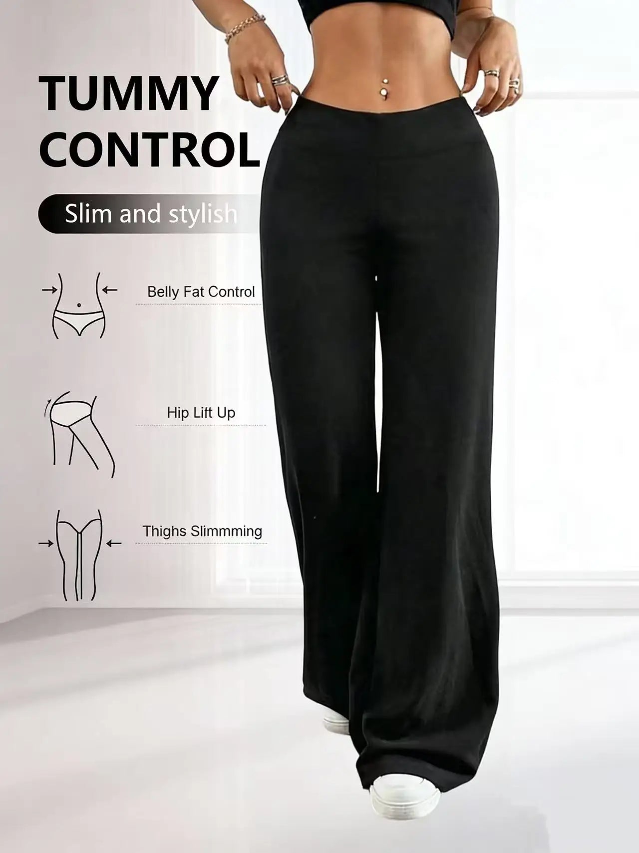Women's solid 1pc casual straight wide-leg pants, high waist and slim yoga leggings are suitable for spring, summer and autumn