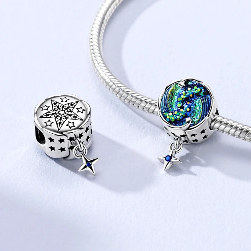 925 Sterling Silver Charm Pendant Star Moon Sun Starry Sky Beaded Charm Fit Original Bracelet DIY Fine Jewelry Making For Women