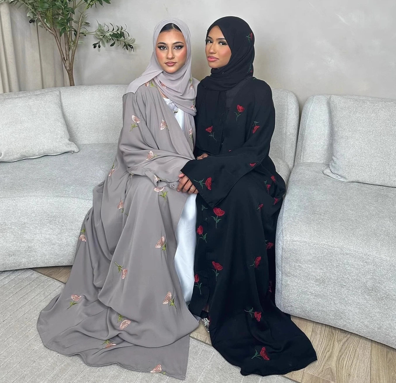 Eid Luxury Floral Embroidery Abaya Kimono Dubai Cardigan Muslim Party Dress Abayas for Women Turkish Islamic Clothes Kaftan Robe