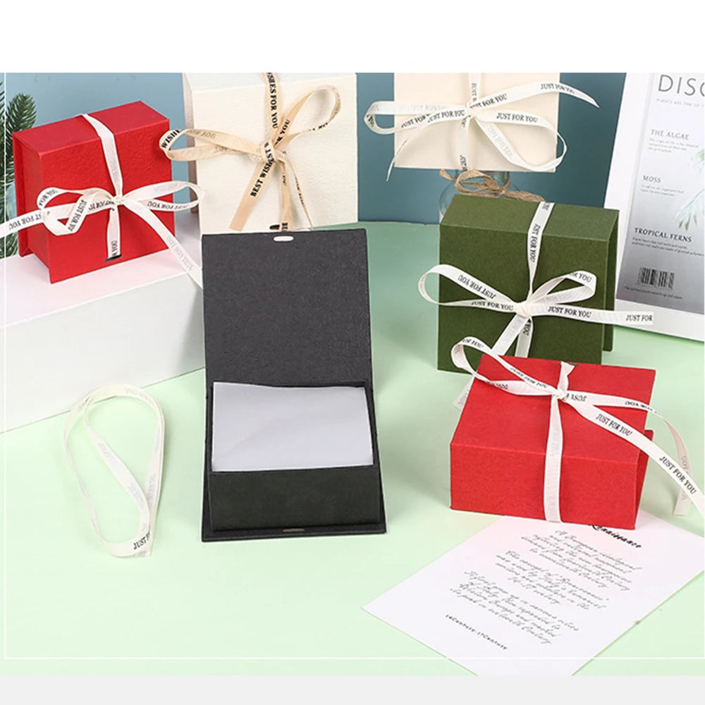 Jewelry Gift Packaging Box Bowknot Ribbon Flip Book Shaped Storage Box Ring Earring Brooch Necklace Bracelet Packaging Boxes