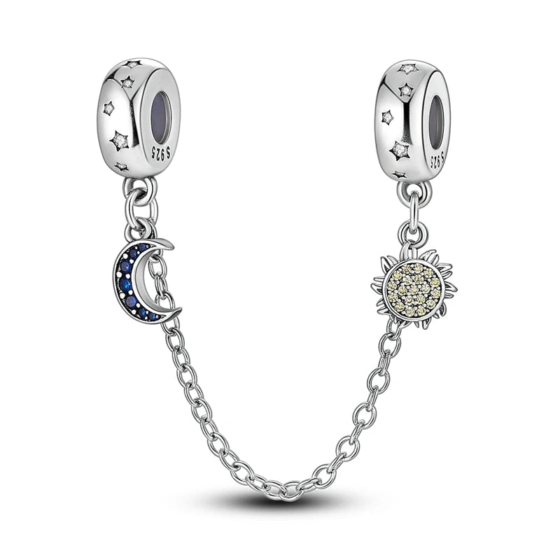 925 Sterling Silver Charm Pendant Star Moon Sun Starry Sky Beaded Charm Fit Original Bracelet DIY Fine Jewelry Making For Women