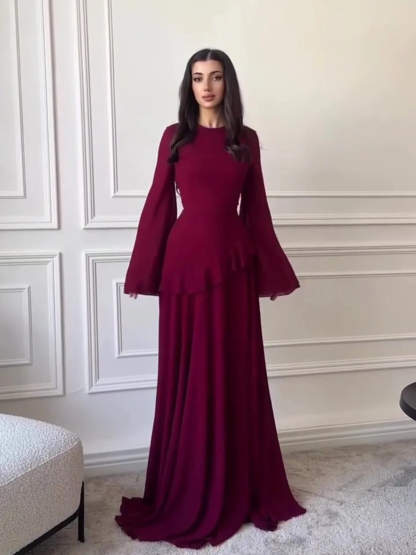 Maxi Dress Women Party Weeding Vestidos Largos Ruffle Round Collar Slim Fit 2025 Autumn Female Elegant Sweet Long Dresses abaya
