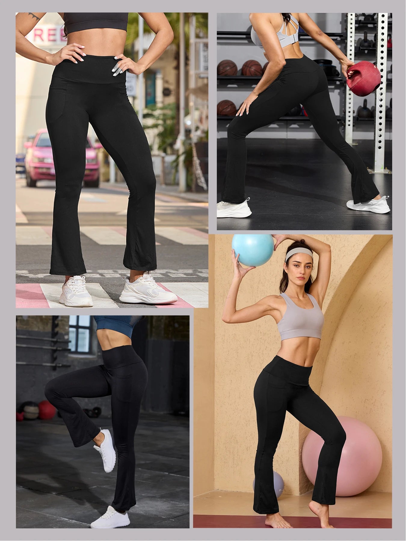 Women's Super Soft Flare Pants with Pockets, High Waisted Tummy Control Workout Yoga Push Up Gym Fitness Leggings Bell Bottoms