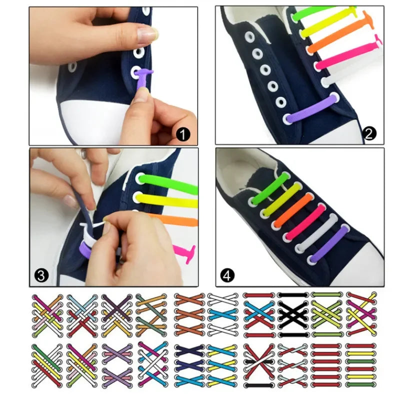 16pcs Lazy Shoelace Silicone Quick Lace Elastic Women | Faeva London