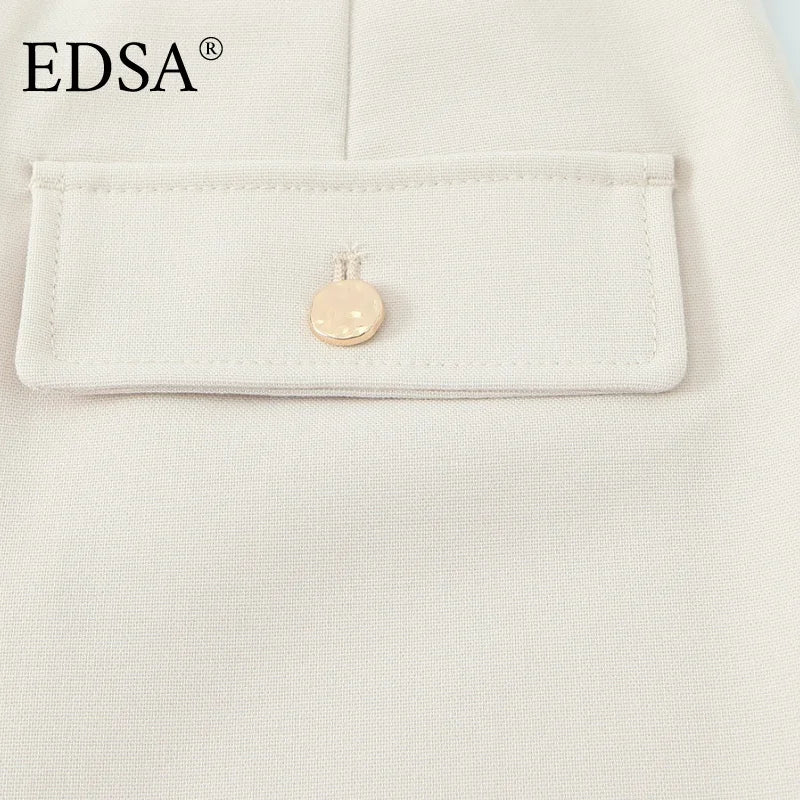 EDSA Women Cropped Pants Set Double Breasted Blazer Jacket High Waist Straigh Leg Long Pants for Office Lady Suits