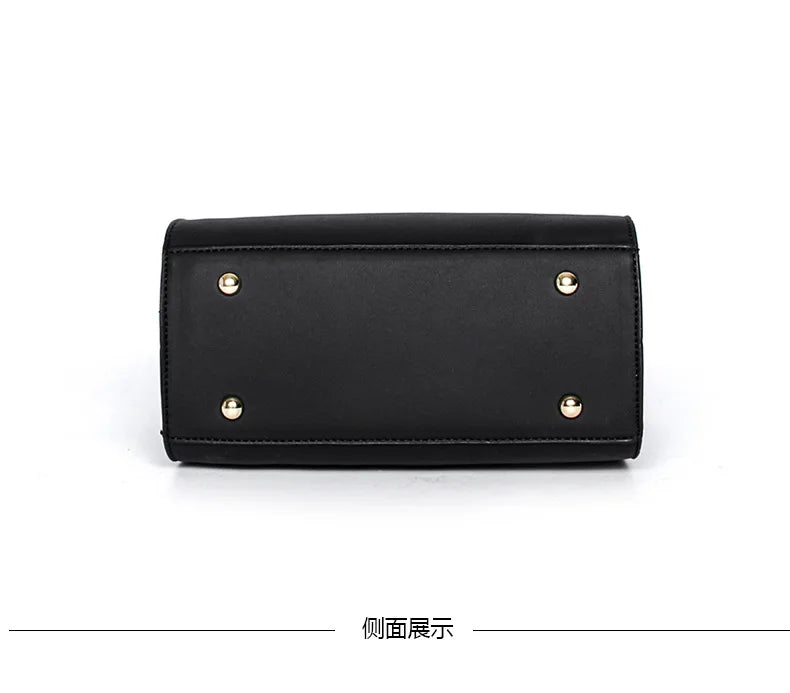 Black Leather Casual Tote Bag