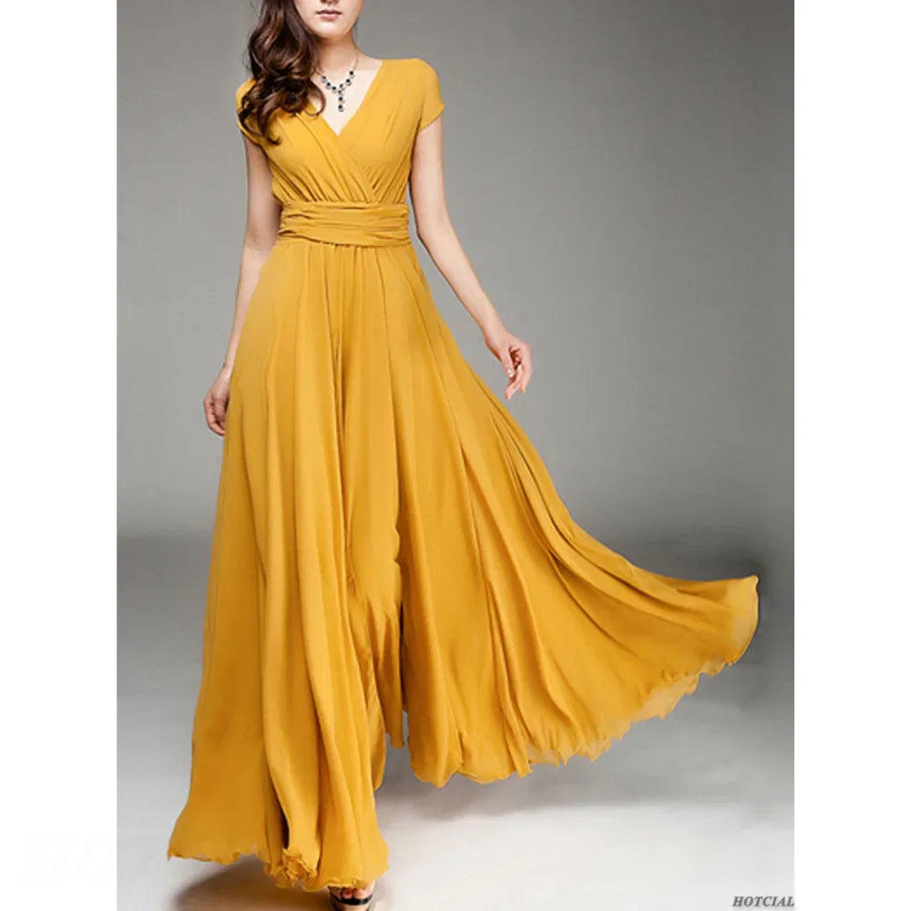 V Neck Chiffon Evening Dress