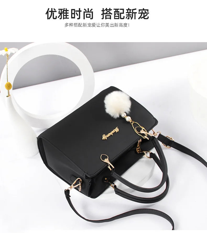 Black Leather Casual Tote Bag