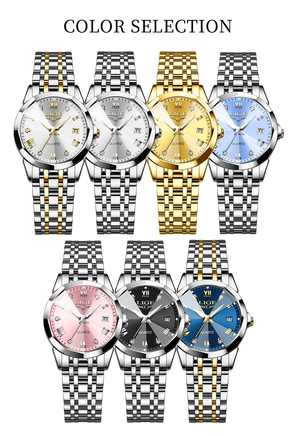 LIGE 2026 Women's Watch Luxury Gift quartz wristwatch Waterproof Calendar Stainless Steel Ladies Luminous Clock montre femme+BOX