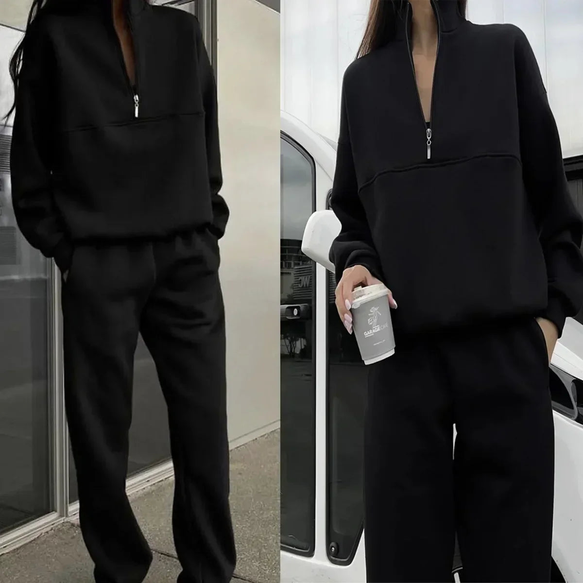 Casual Long Sleeve Sweatshirts and Trousers Fleece Two Piece Sets Lady Suit 2024 Women's Tracksuit Autumn Warm Hoodie