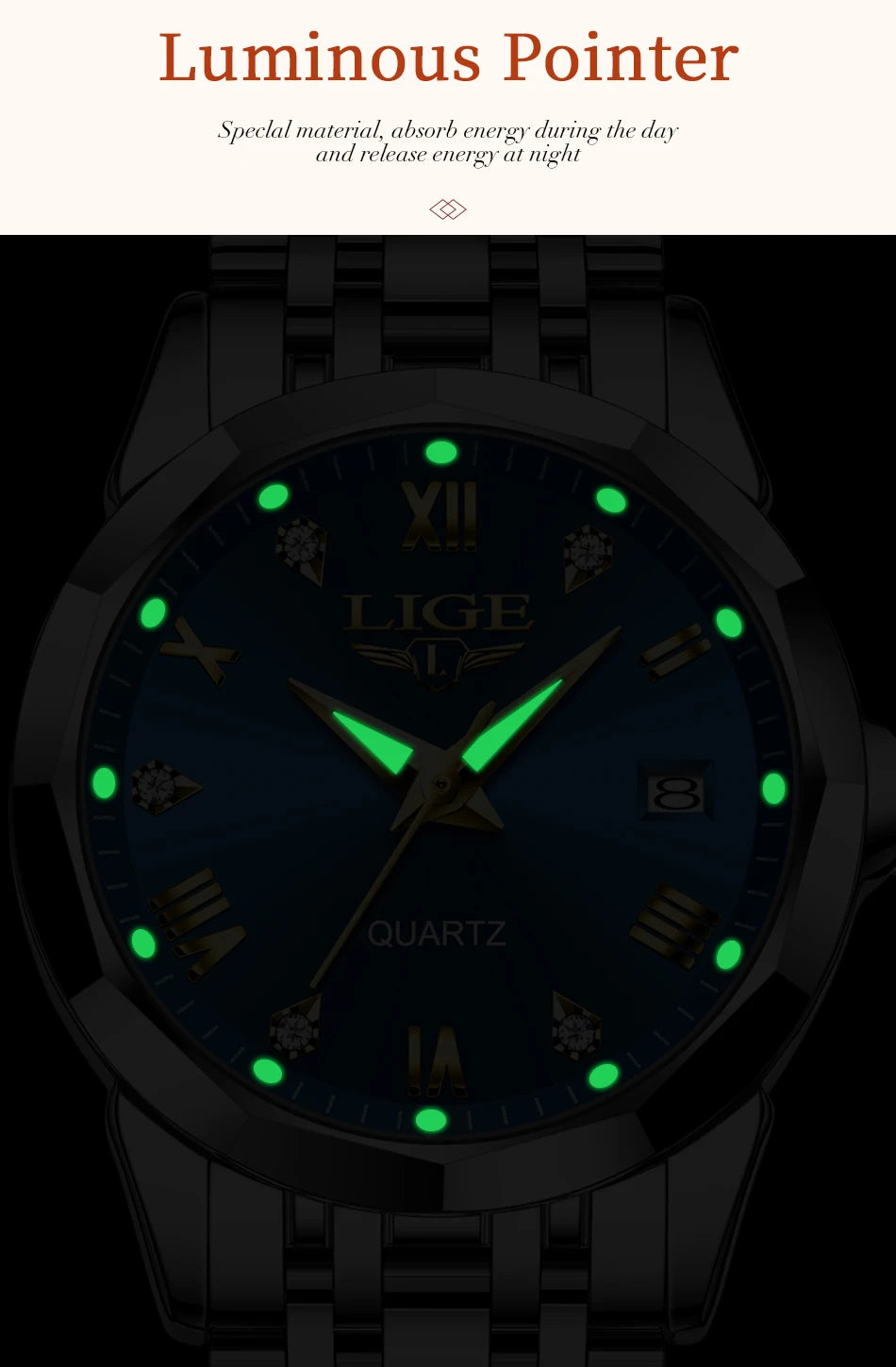 LIGE 2026 Women's Watch Luxury Gift quartz wristwatch Waterproof Calendar Stainless Steel Ladies Luminous Clock montre femme+BOX