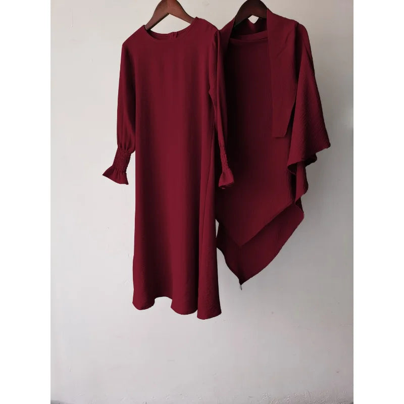 Eid Kids Hijab Hooded Bat Sleeve Dress Fashion Casual Children Wear Jilbab Islam Muslim Ramadan Dubai Turkey Abaya Modest Outfit