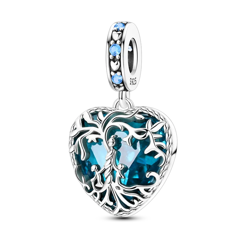 Heart Of The Ocean Charms Bead 925 Sterling Silver CZ Blue Zircon Forever Lover Pendant Fit Original Bracelet DIY Jewelry Gift