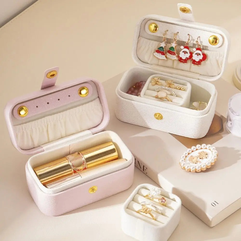 New PU Leather Mini Jewelry Box Flip Cover Mini Storage Case Portable Jewelry Organizer for Women Girls