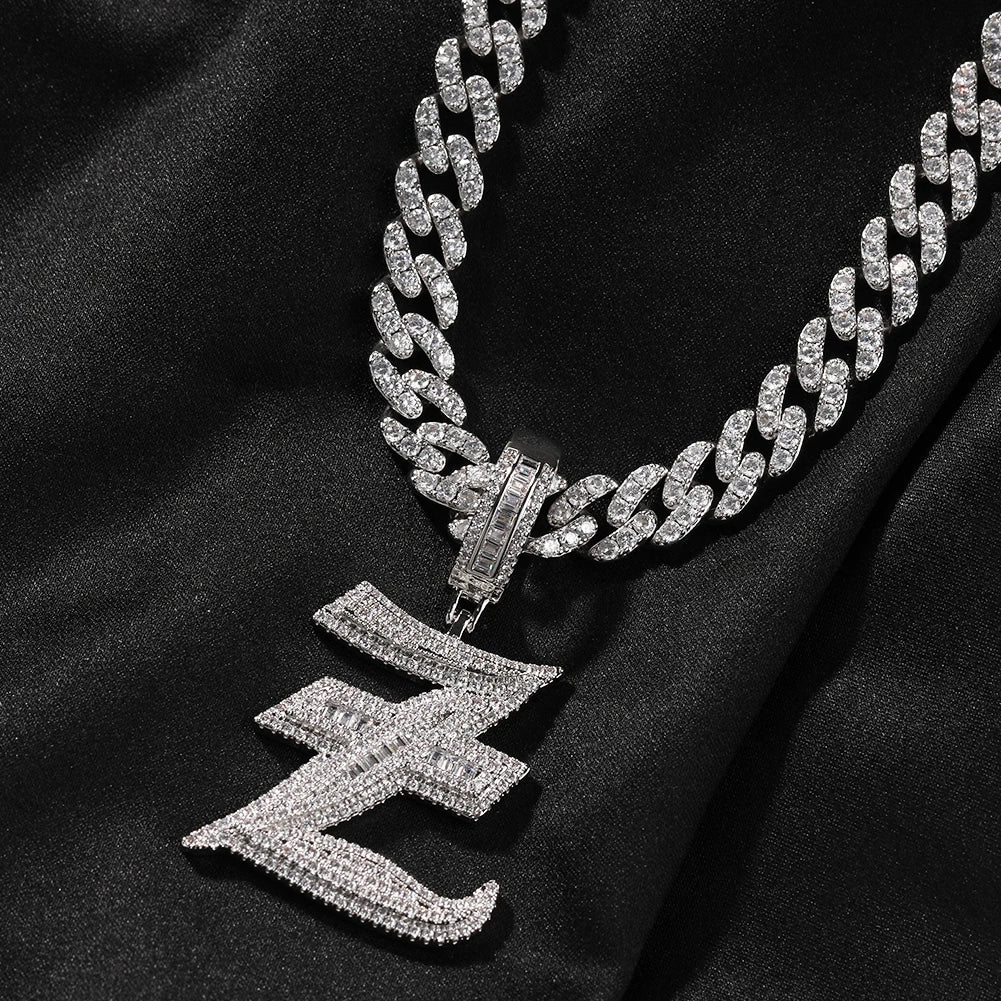 THE BLING KING Gothic Old English Initial Letter A-Z Pendant Iced Out Cubic Zirconia Charm Choker Necklace Hiphop Jewelry