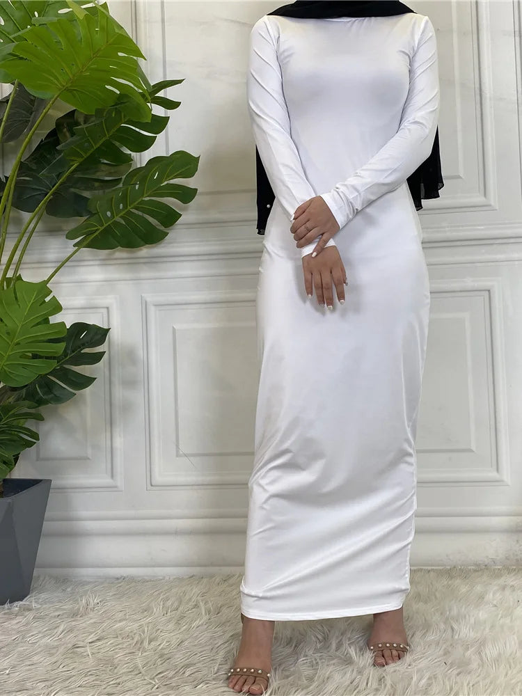 Summer Skirt For Ladies New Inner Dress Muslim Casual Dress For Women Clothing Islamic Abaya Long Sleeve Maxi Slim Inner Dress