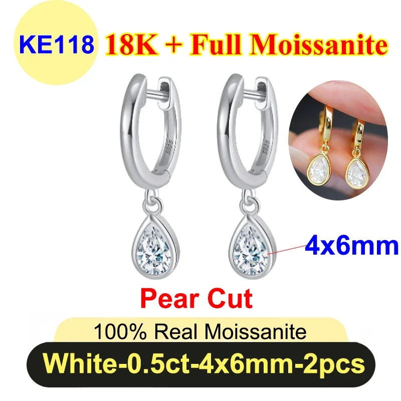 Simple 0.5ct Round Pear Emerald Moissanite Diamond Earring for Women 925 Sterling Silver Plated 18K Women Moissanite Earring GRA