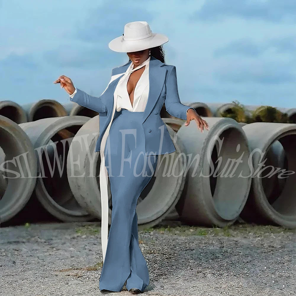 Fashion Pure White Female Suit 2 Pieces Jacket Pants Women Ladies Evening Party Tuxedos Formal Work Wear For Wedding