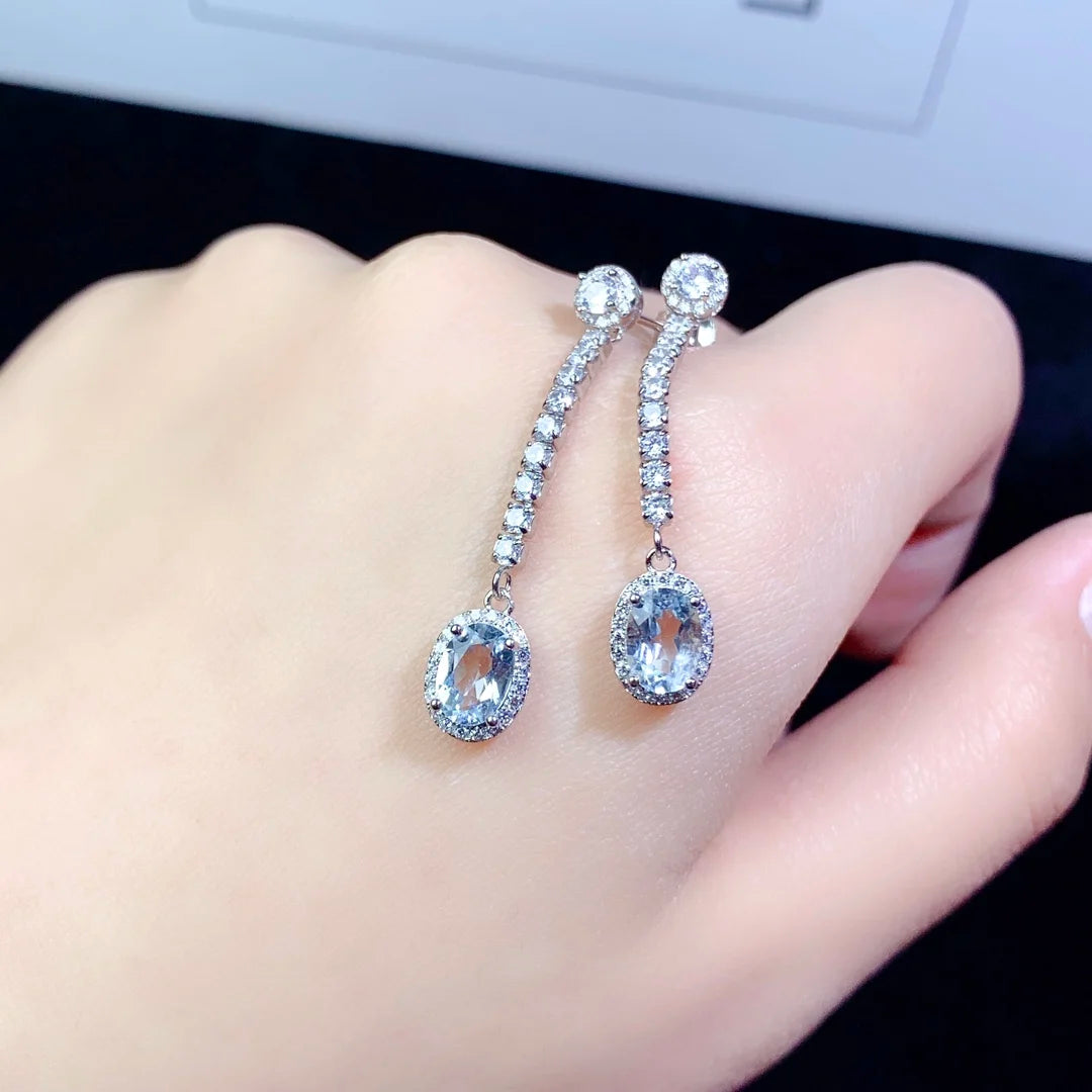 Natural Aquamarine Earrings Women's Silver 925 earrings Wedding Gems Free Shipping Earrings Sterling Certified Jewelry