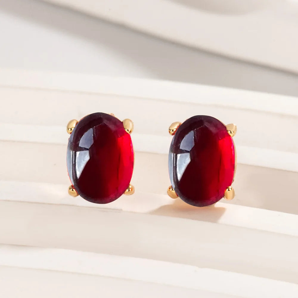 Garnet Ruby 925 Sterling Silver Stud Earrings for Women Fashion Oval Red Genuine Natural Statement Gemstone Jewelry 2026