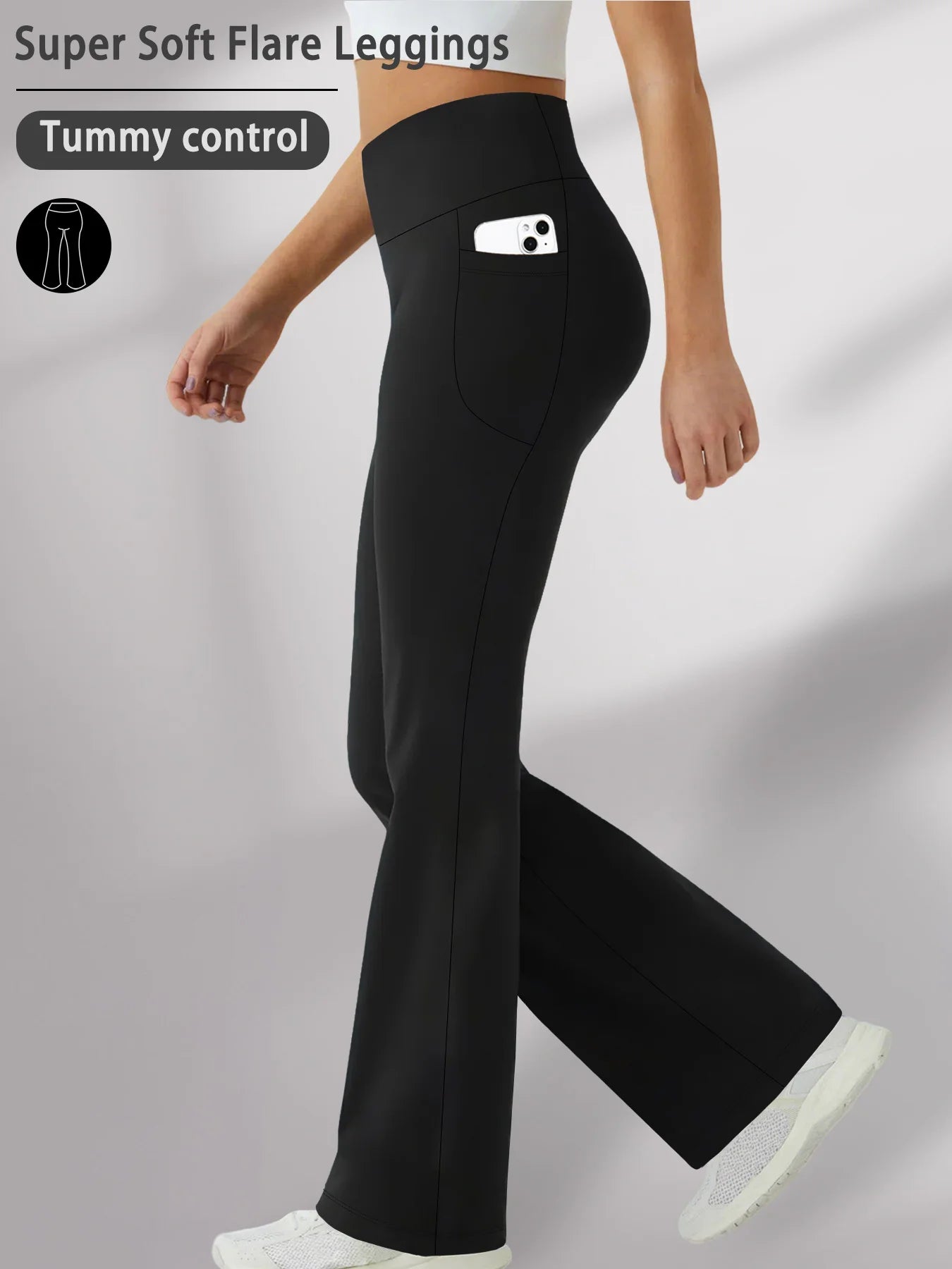 Women Super Soft Flare Pants with Pockets High Waisted Tummy Control No See Through Workout Yoga running Home Casual
