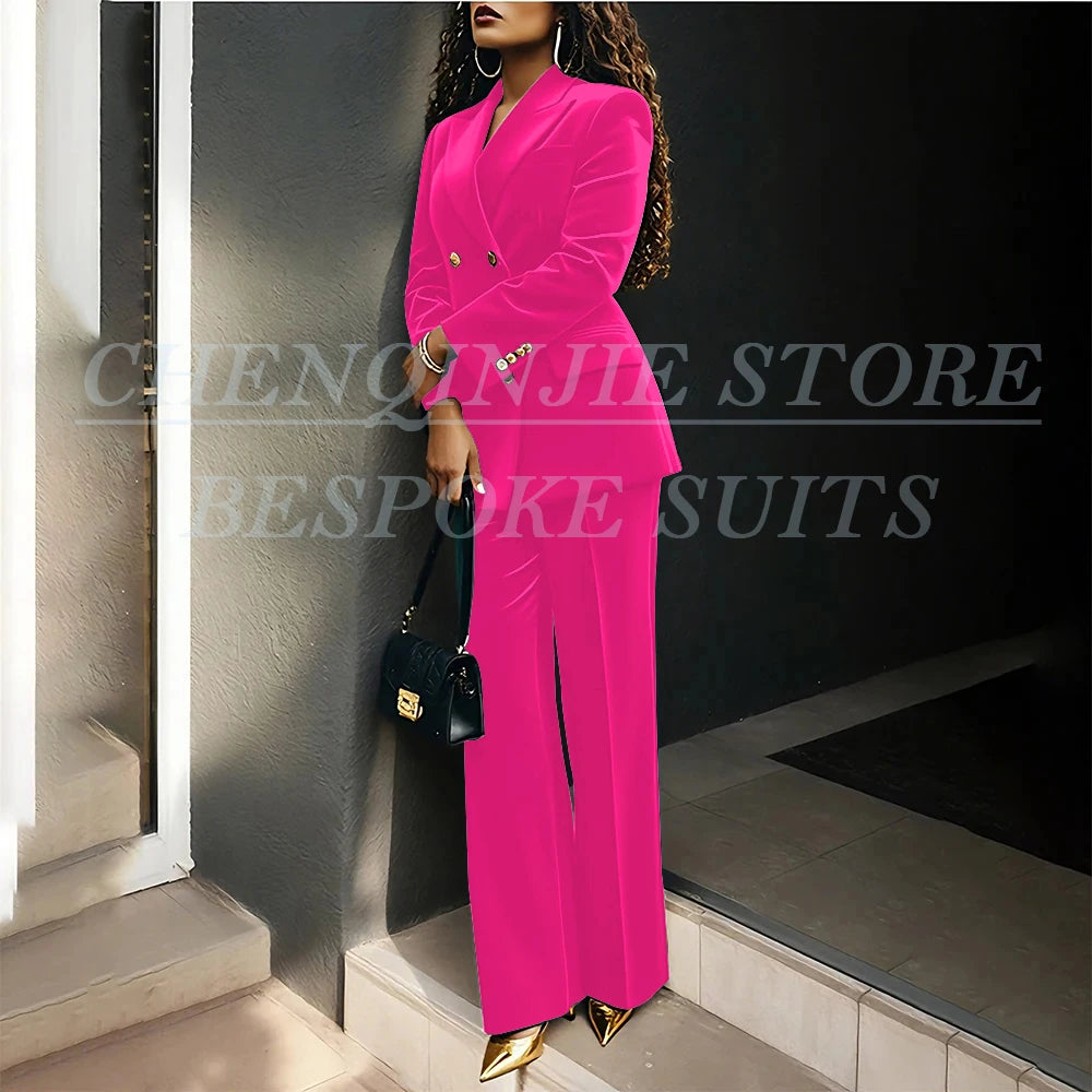 Luxury Green Velvet Women's Suits Fashion Double Breasted Peak Lapel Slim Fit Female Clothing Customzied 2 Piece Jacket Pants