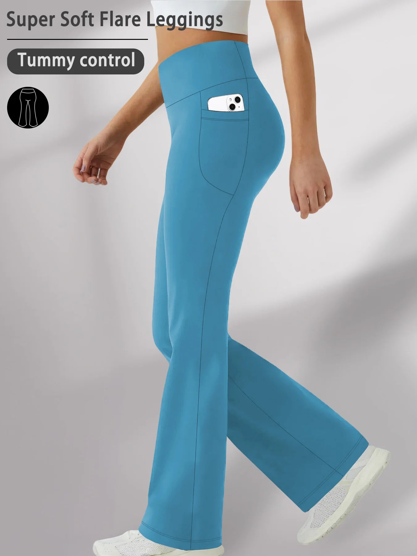 Women Super Soft Flare Pants with Pockets High Waisted Tummy Control No See Through Workout Yoga running Home Casual