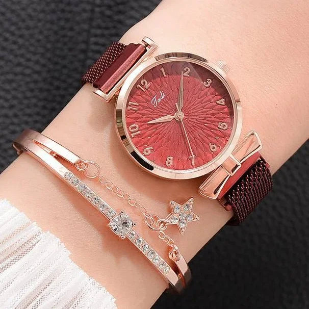 Luxury Women Bracelet Quartz Watches For Women Magnetic Watch Ladies Sports Dress Pink Dial Wrist Watch Clock
