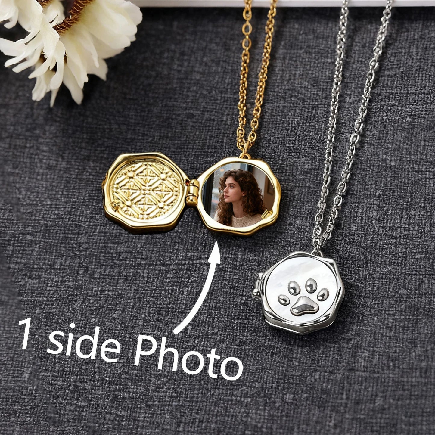 Atoztide Custom Photo Album Necklace For Women Alloy Copper Cat Dog Heart Pendant Picture Locket Personalized Anniversary Gift